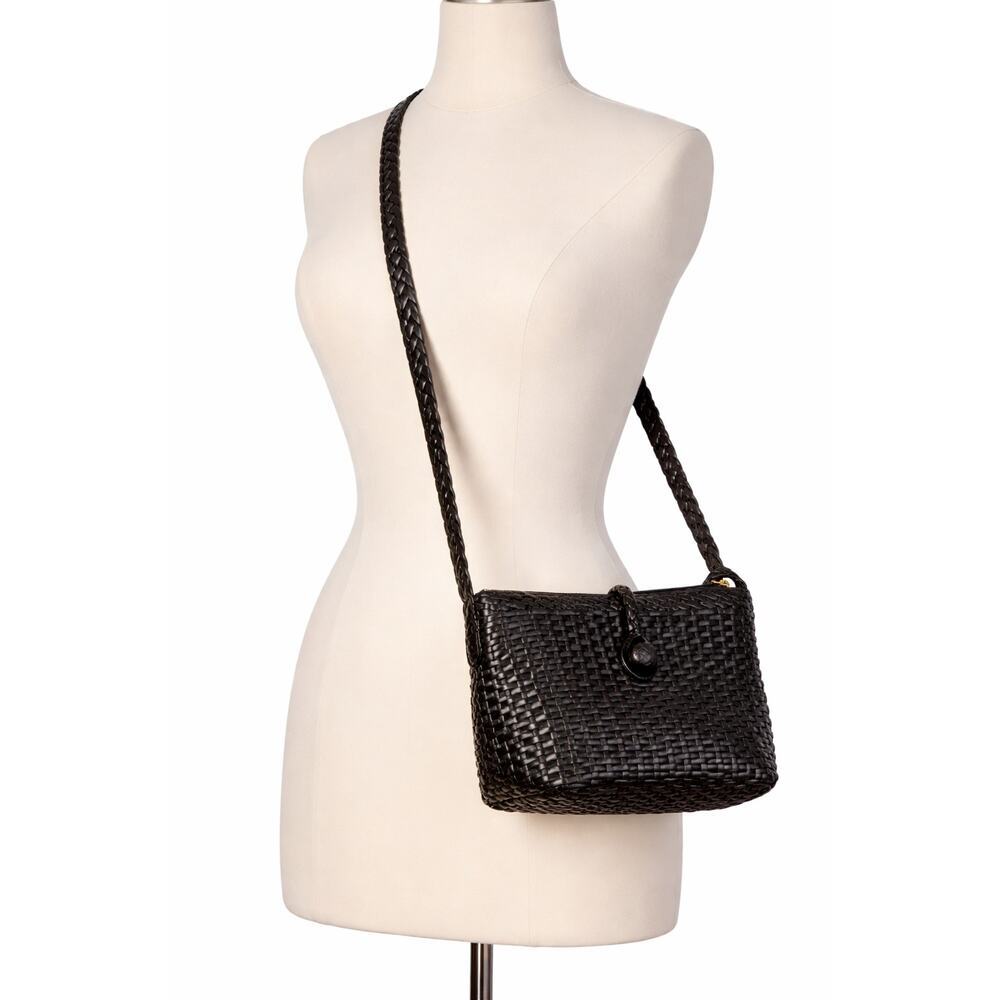Talbots Black Woven Leather Crossbody Bag Braided Strap